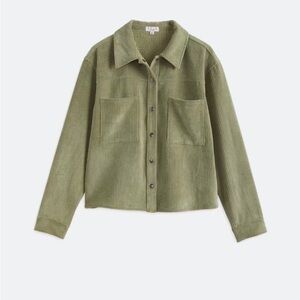 Olive Corduroy Cropped Shacket - LIKE NEW